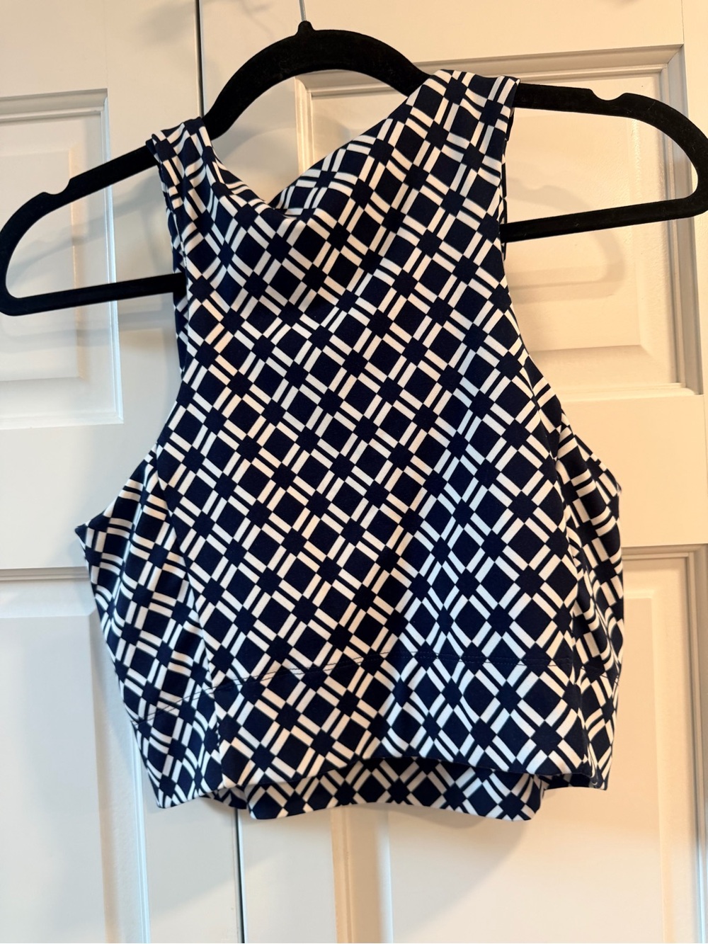 Lou & Grey Navy and White Geometric High-Neck Crop Top